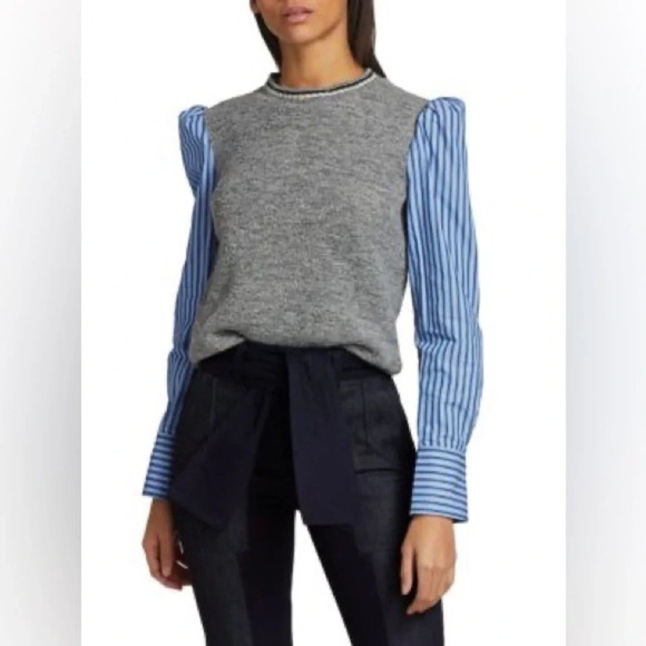 Derek Lam Mixed-Media Puff-Sleeve Sweater - Picture 1 of 7